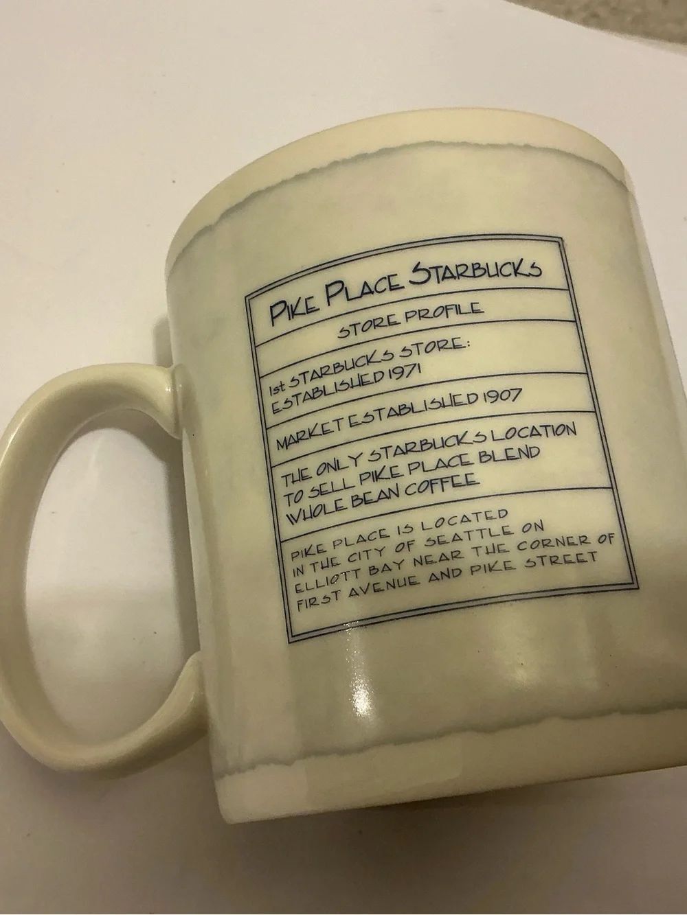 Starbucks Pike Place Ceramic Coffee Mug - Cream with Navy Blue Artwork - Picture 6 of 7